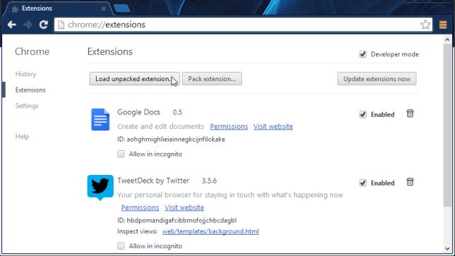 Loading Unpack Extension